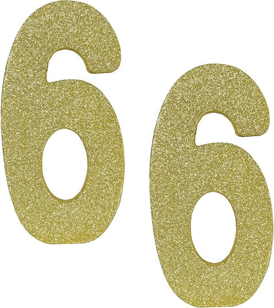 Beistle 2 Piece 8" x 4" x 1" Foam Glittered Number 6 Centerpieces, Gold Tabletop Décor, Birthday Decorations, Anniversary Milestone Party Supplies