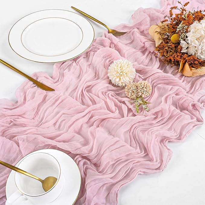 20 Pack Cheesecloth Table Runner - 17x108 Inch Light Pink Boho Gauze Cheese Cloth Table Runners for Baby Bridal Shower Decoration Wedding Party Summer Garden Farmhouse