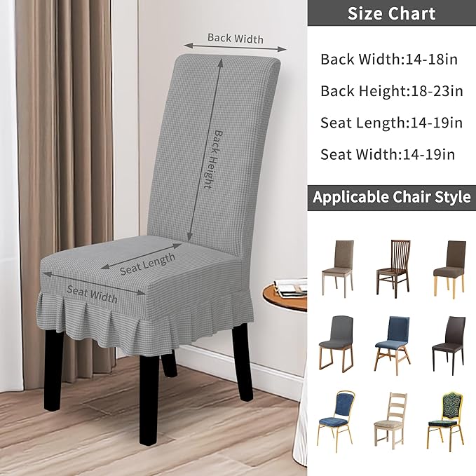 Easy-Going Dining Chair Covers Stretch Parsons Chair Slipcover with Skirt Chair Covers for Dining Room Restaurant Banquet (8 PCS, Light Gray)