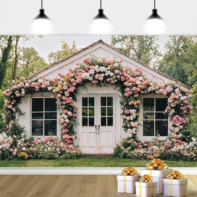 15X10ft Flower Backdrop Floral Retro House Photography Backdrops Rustic Garden Style Decoration Wedding Portrait Background Studio Photo Booth Props