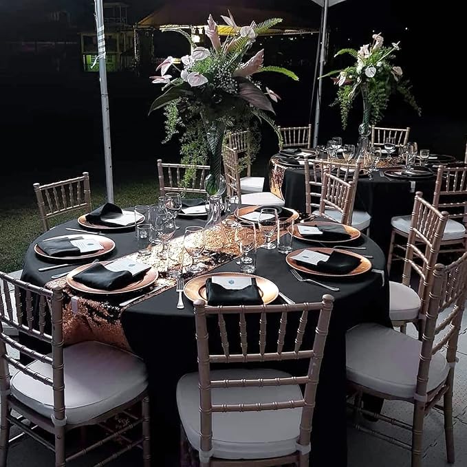 YMHPRIDE 6 Pack Black Tablecloths, 90 Inch Polyester Round Table Covers for Wedding, Party, Dining, Banquet