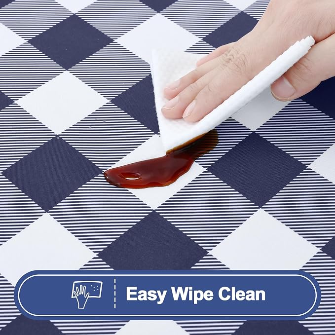 Smiry Picnic Table Cloth 4 Pack, Waterproof Elastic Fitted Tablecloths for 6FT Rectangle Tables, Washable Polyester Buffalo Plaid Tablecloth for Camping, Dining & Outdoor (Navy & White, 30" x 72")
