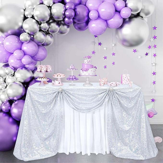 B-COOL Sequin Tablecloth Glitter Fabric: Shimmer Table Cloths 60x102 Inches Kitchen Linen for Rectangle Table Christmas Party Decorations Laser Silver