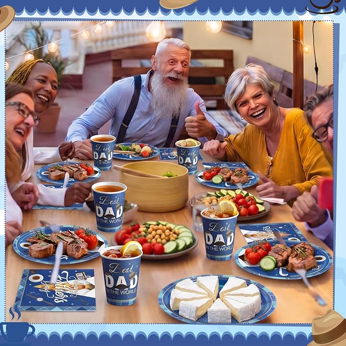 Jenaai 200 Pcs Father's Day Tableware Set Serve for 50 Guests 9" Dinner Plates 7" Dessert Plates Paper Cups and Napkins Set for Dinnerware Tableware Disposable Father's Day Party Supplies