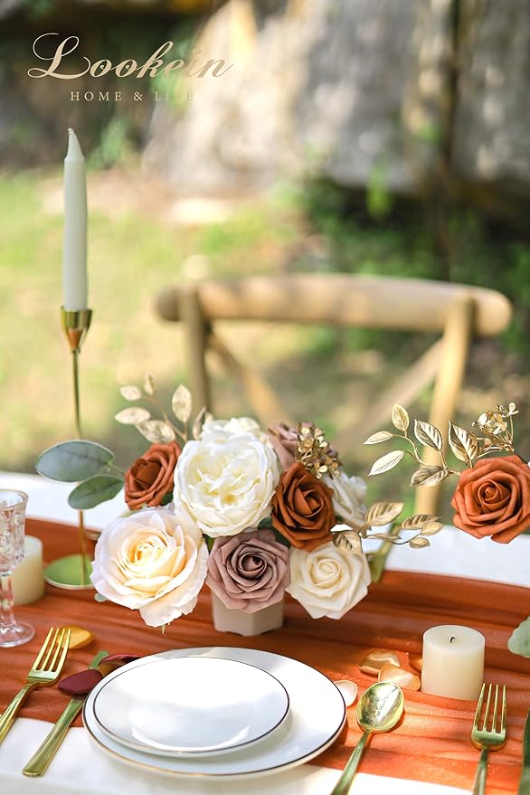 Lookein Artificial Flowers for DIY Wedding Decoration Bridal Bouquet Table Centerpieces Flower Garland Flower Arrangement, Exquisite Terracotta