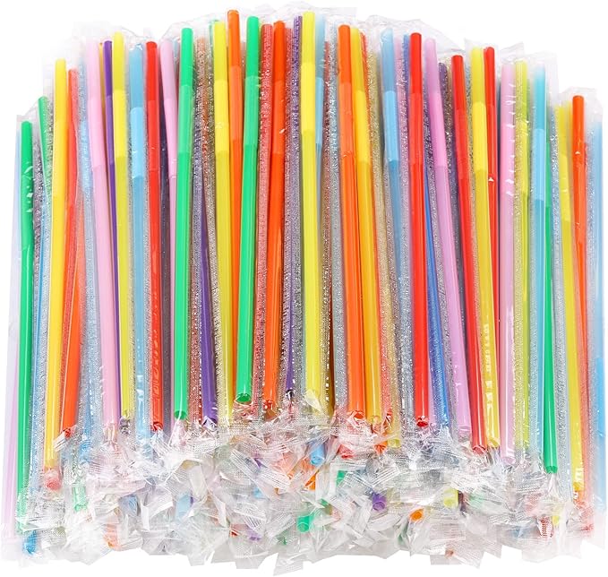 500 Pcs Flexible Disposable Plastic Drinking Straws, Individual Package 10.2 Inches Colorful Extra Long Bendy Party Fancy Straws