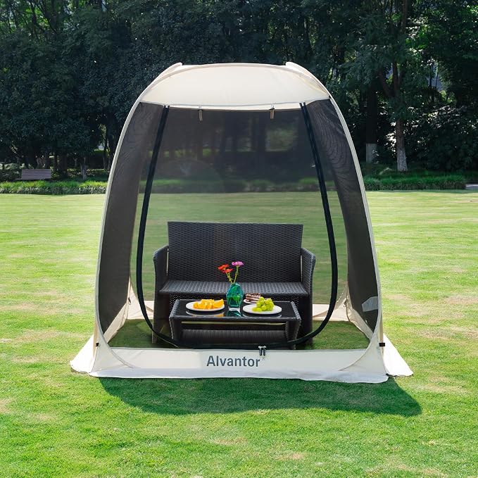 Alvantor Pop Up Screen House Tent, Instant Outdoor Gazebo with Mosquito Netting & UPF 50+ Sun Protection, Portable Canopy Shelter for Patio, Backyard, Camping (2-10 Person)