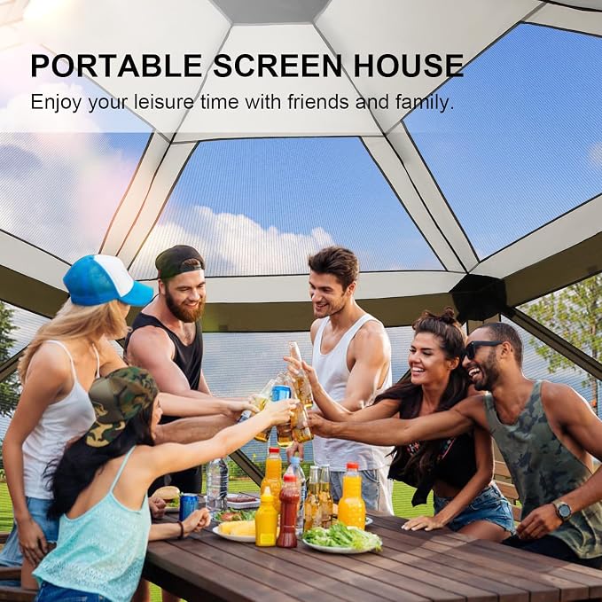 COBIZI 12x12 FT Pop Up Canopy Extendable Tent, Gazebos On Clearance with Removable Roof, Screened in Gazebo with sidewalls, Screen Tents Portable carpas para Patio for Outdoor Camping,Backyard,Brown