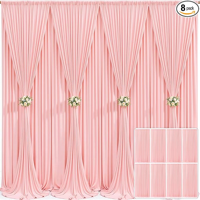 8 Panels Blush Pink Backdrop Curtain for Parties Wedding Wrinkle Free Pink Photo Curtains Backdrop Drapes Fabric Decoration for Baby Shower Birthday Party 40ft(W) x 10ft(H)