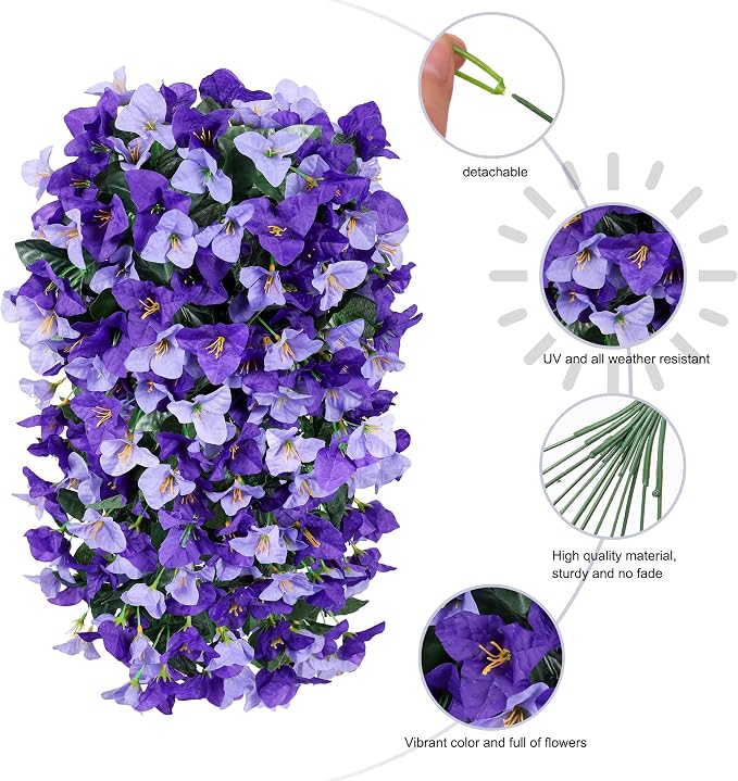 Faux Bougainvillea Artificial Flowers Plants for Outdoor Outside Decoration, 2pcs Fake Flowers Silk Long Trailing Vines UV Resistant Realistic Faux Flowers for Front Door Porch Planter Urn Yard, Mix