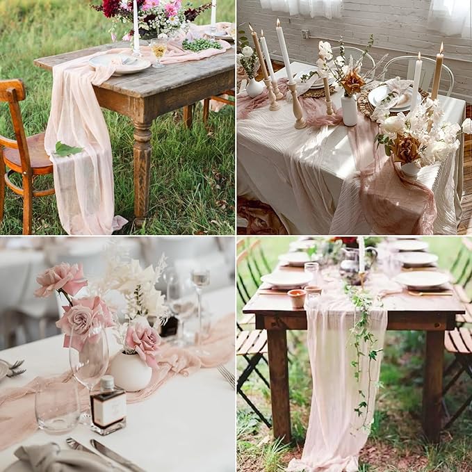 15 Pack Cheesecloth Table Runner 10Ft Pink Table Runner 35 x120Inch Cheese Cloth Table Runners for Wedding Anniversary Banquet Birthday Party Engagement Bridal Baby Shower Valentine's Day Table Decor