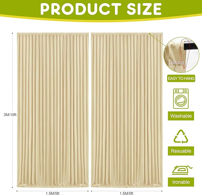 Wokceer Beige Backdrop Curtain for Wedding Parties 10x10FT Wedding Curtains Photo Backdrop Drapes Polyester for Photoshoot Baby Shower Birthday Party Curtains Background 2 Panels 5x10FT