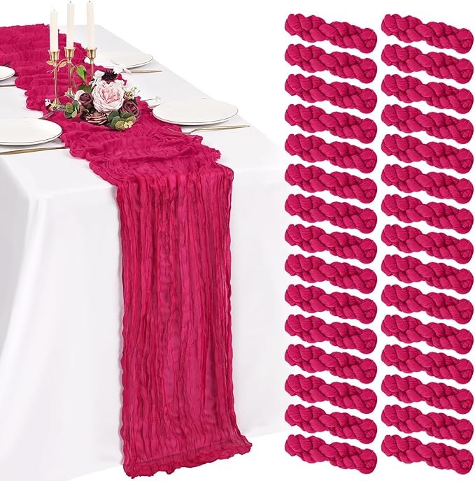 30 Pack Cheesecloth Table Runner 10FT Hot Pink Table Runner Boho Gauze Cheese Cloth Table Runners Long Rustic Sheer Table Decorations for Wedding Party Baby Bridal Shower Birthday Holiday Home