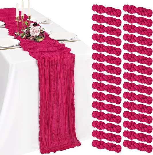 30 Pack Cheesecloth Table Runner 10FT Hot Pink Table Runner Boho Gauze Cheese Cloth Table Runners Long Rustic Sheer Table Decorations for Wedding Party Baby Bridal Shower Birthday Holiday Home