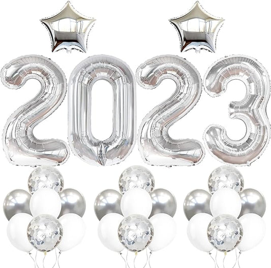 KatchOn, Silver 2023 Balloons Graduation Decorations - 40 Inch, Pack of 33 | Class of 2023 Balloons, Star Balloons | Graduation Decorations, Prom Decorations | Silver Graduation Party Decorations 2023