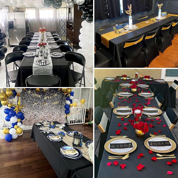 6 Pack Polyester Tablecloth for 6-8 Foot Rectangle Tables,72 x120 inch Black Polyester Table Clothes Table Covers, Washable Black Table Cloth for Wedding,Party,Banquet,Restaurant,Buffet Table