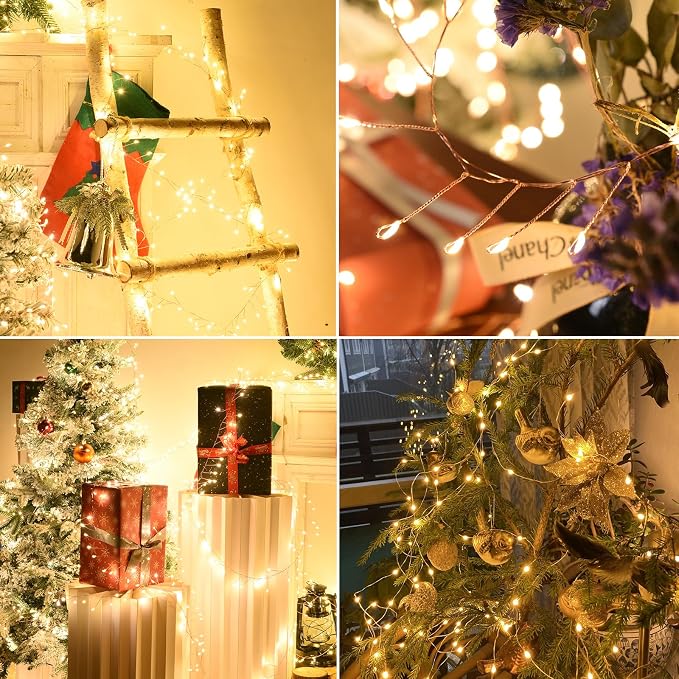 Dailyart Fairy Lights Plug in, 2000 Led Twinkle String Light with Remote 130Ft Waterproof 8 Modes Warm Cluster Lights with Timer for Bedroom Wreath Window Wedding Christmas Tree Decoration,Gold Wire