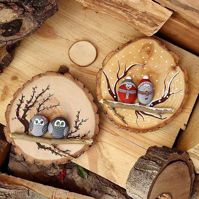 JEUIHAU 6 PCS 7-8 Inches Natural Unfinished Wood Slices, Round Wooden Tree Bark Discs, Wooden Circles for DIY Crafts, Christmas, Rustic Wedding Ornaments