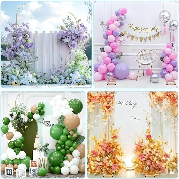 Balloon Arch Stand Set of 2, Gold Wedding Arches Backdrop Stands, Half Arch Balloon Stand with Base for Birthday, Wedding, Baby Shower Decorations (7.9FT&6.7FT)