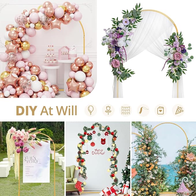 Arch Backdrop Stand Set of 3, Gold Metal Arched Frame (7.2FT, 6.6FT, 6FT) for Wedding Birthday Party Baby Shower Photo Booth Background Decor