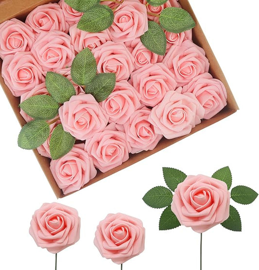 JOYLEX Artificial Flowers Realistic Roses, Real Looking Fake Roses with Stem for DIY Wedding Bouquets Centerpieces Bridal Shower Party Home Romantic Decorations (Pink, Regular 3" - 200pcs)