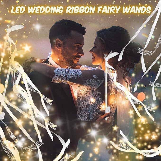 HONLYNE 200PCS Light up Wands for wedding, Wedding Wands Streamers with 3 Colorful Flashing Modes, Fairy Wands, LED Silk Fairy Wand with Bells for Wedding, New Year, Thanksgiving, Concert