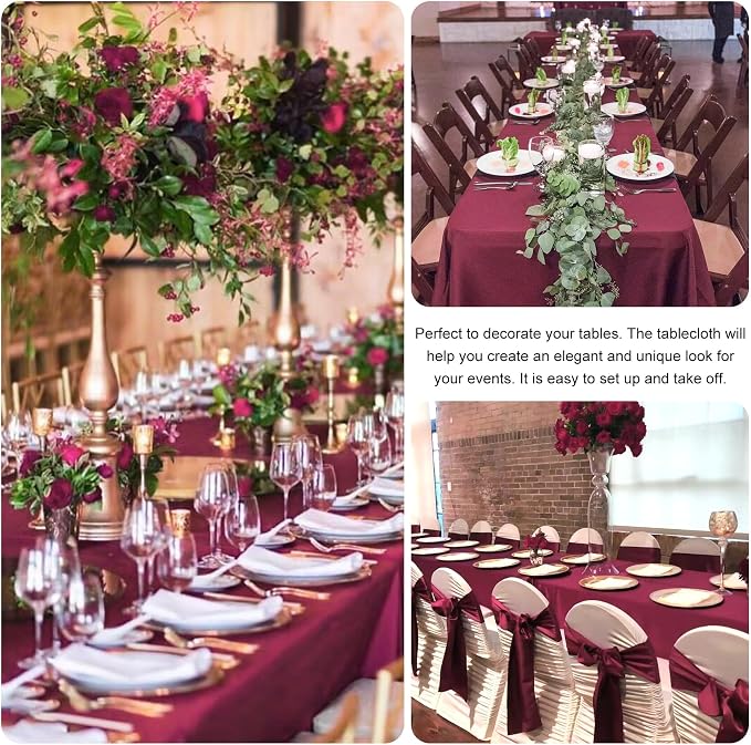 4 Pack Rectangle Tablecloth 60x102 Inch Burgundy Washable Polyester Table Cover for Wedding Dining Table Buffet Parties Banquet Decoration（Burgundy）