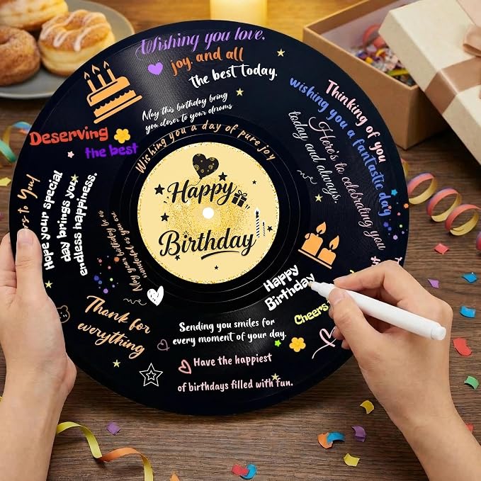 ReeGii Vinyl Record Guest Book for Birthday Decorations - Large 11.6"x11.6" Birthday Party Sign Poster with 12 Pens,Unique Keepsake Gift for Friends and Family