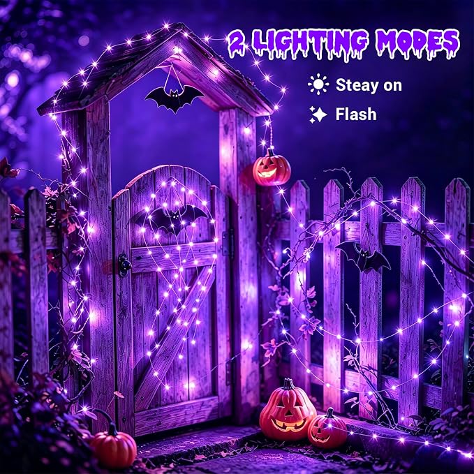 YEGUO Fairy Lights Battery Operated, 8 Packs Each 16ft 50 LED String Lights, 2 Modes Silver Wire Christmas Twinkle Light Indoor for Halloween Bedroom Wedding Party Holiday Gift(Purple)