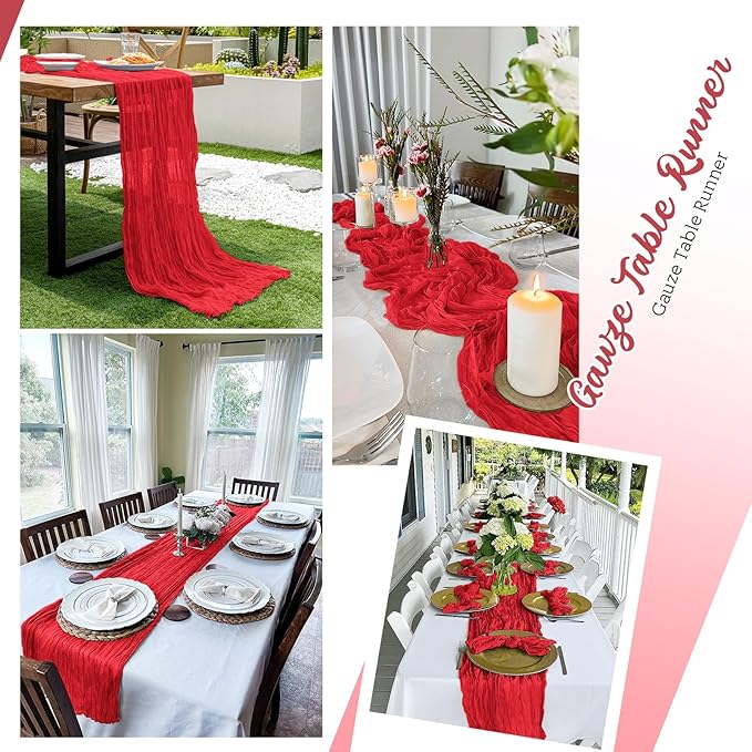 16 Pack Red Cheesecloth Table Runners 20x120 Inch Gauze Table Runner 10FT Easter Cheese Cloth Table Runner Rustic Sheer Runner for Wedding Baby Shower Birthday Party Table Decor
