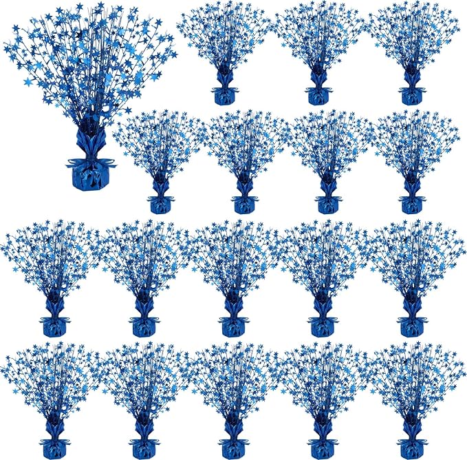 Crowye 18 Pcs Table Centerpiece for Party Blue Star Table Decoration Metallic Foil Spray Centerpiece for Birthday 4th of July 250th Anniversary Party Decorations