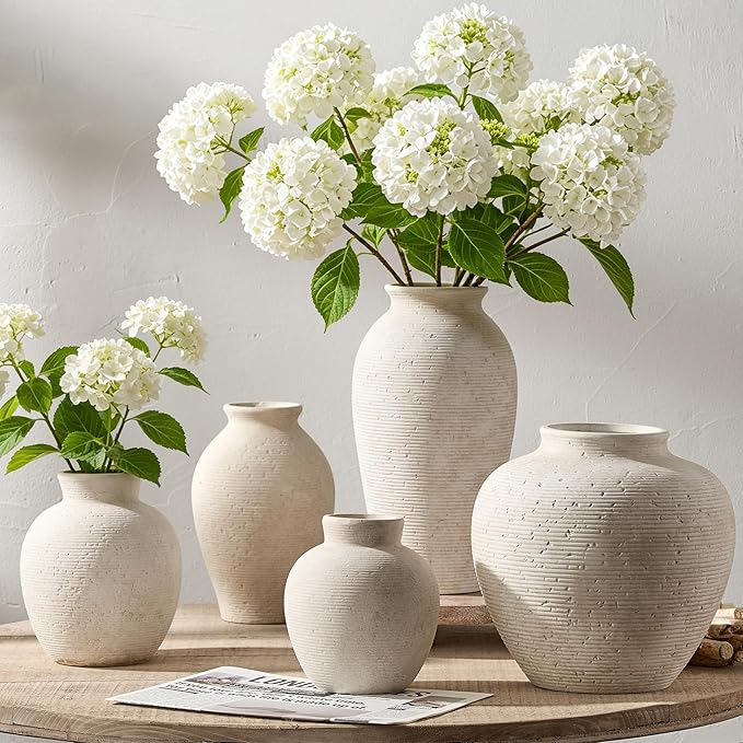 Vanselia Ceramic Flower Vase Home Decor - Small Farmhouse Table Vases Rustic Vintage Living Room Kitchen Bedroom Decorations for House Book Shelf Office Coffee Desk Dining Fireplace (6" Rustic)