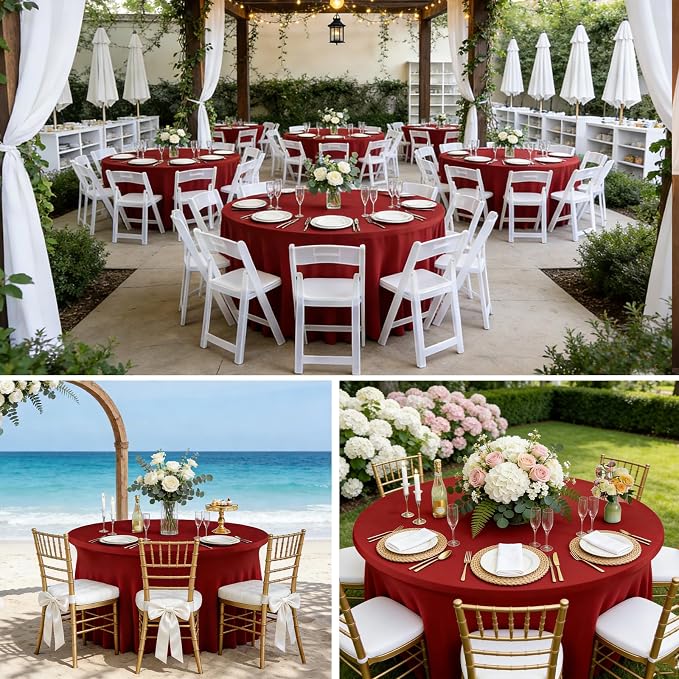 10 Pack Red Spandex Round Tablecloths for 60inch Tables, 120 Inch Stretchy 5ft Round Fitted Tablecloth Wrinkle Free Washable Table Cloths Table Covers with Skirt for Wedding Party Birthday Banquet