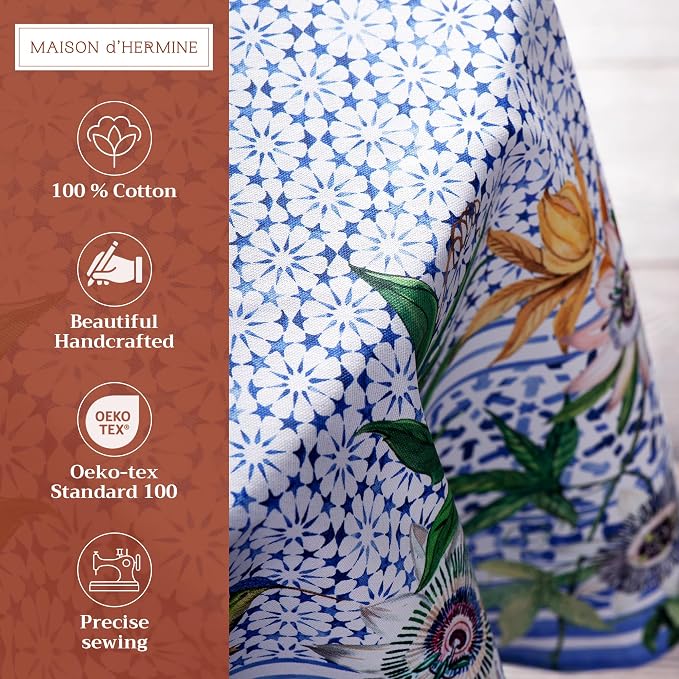 Maison d' Hermine Table Cloth Round Table 100% Cotton 69 Round Inches Tablecloth Reusable Decorative for Dining Kitchen Room Farmhouse Party Home Hotel Restaurant Spring Summer - Passiflora