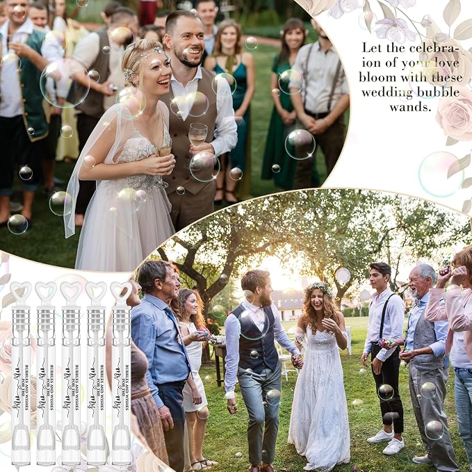 Hollowfly 120 Pack Wedding Mini Bubble Wands for a Wedding Bulk White Heart-Shaped Bubble Pattern for Guests Send Off Wand Adults Bridal Exit Shower Party Supplies Valentine Anniversaries Celebration