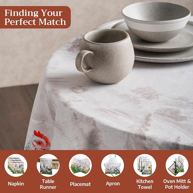 Maison d' Hermine Table Cloth Round Table 100% Cotton 63 Round Inches Tablecloth Reusable Decorative for Dining Kitchen Room Farmhouse Party Home Hotel Restaurant Spring Summer - Basse Cour
