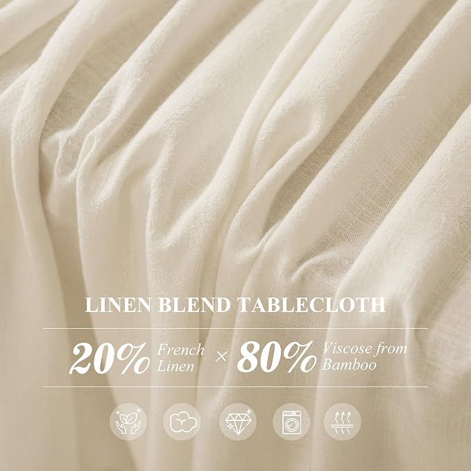 Linen World Linen Tablecloth 55x55 Inch, Square Tablecloth Luxury Texture & Linen Look – Soft, Cool & Breathable Linen Blend Tablecloth for Dining, Kitchen, Outdoor, Easter-Sand Beige