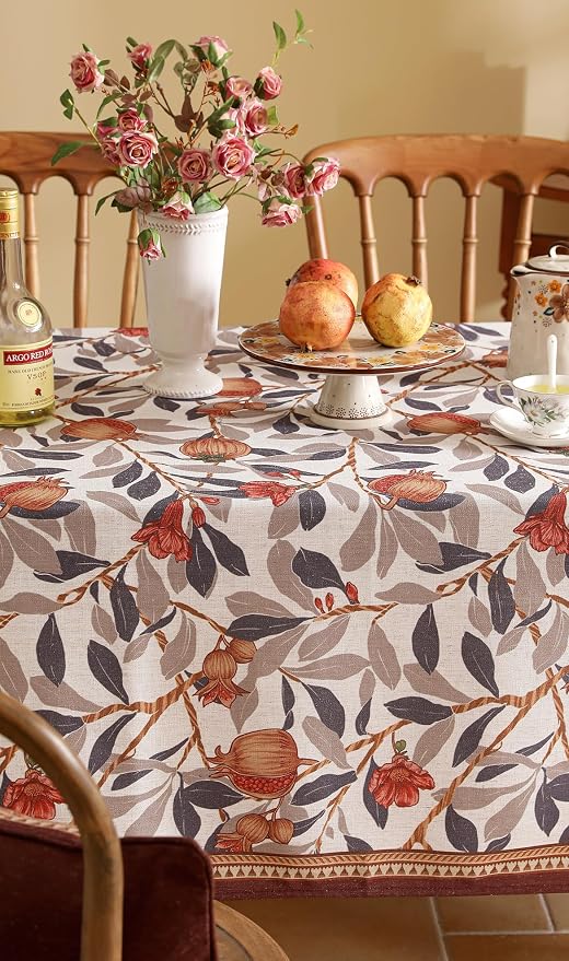 patdrea Vintage French Linen Tablecloth,Rectangular,94"x63" | Elegant Beautiful Large Table Cloth for Rectangle Table,Natural Floral Print,for Dining Room Tea Party Thanksgiving