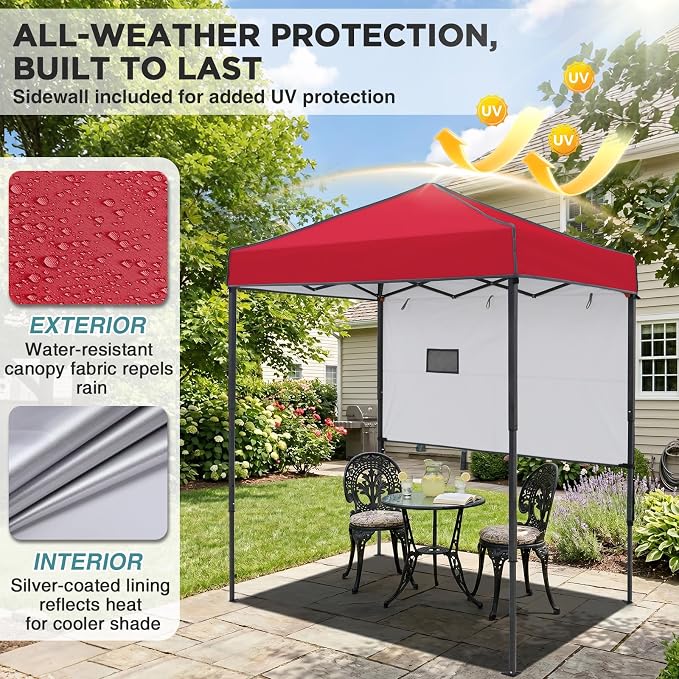 EAGLE PEAK 6x4 Instant Pop Up Canopy Tent with 1 Half Wall Panel, Straight Leg Sun Shelter, Portable Canopy with Carry Bag for Camping, Beach & Sports, Red