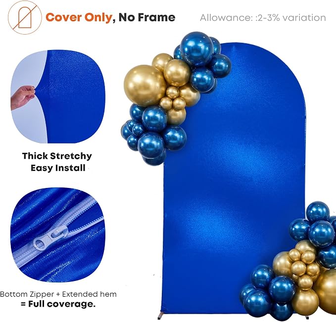 Shimmer Royal Blue Arch Backdrop Cover Set of 3 (6 6.6 7.2FT) with Zipper,Thick Soft Stretchy Sequin Glitter Spandex Fitted Chiara Cover for Birthday Baby Shower Graduation Party Photo Backdrop