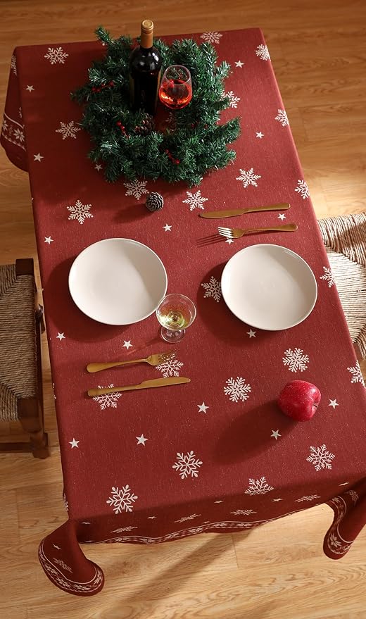 ISAENNE Designer Vintage Linen Square Large Tablecloth,67"x67"-Carol C | French Elegant Table Cloth for Square Table,Red,Durable,Heavyweight,Dining Room,Kitchen,Tea Party,Thanksgiving,Christmas