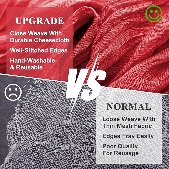 Wokceer Red Cheesecloth Table Runner Valentine's Day 6Pack 10FT Boho Gauze Cheese Cloth Table Runner for Party Long Rustic Sheer Easter Runners for Baby Bridal Shower Wedding