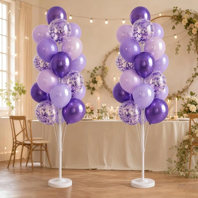 Balloon Column Kit Set of 2 With Balloons Included - with Base, and Pole,Balloon Tower Backdrop Decoration for Wedding, Baby Shower, Birthday Party, or Bachelorette Parties (Enigmatic Purple)