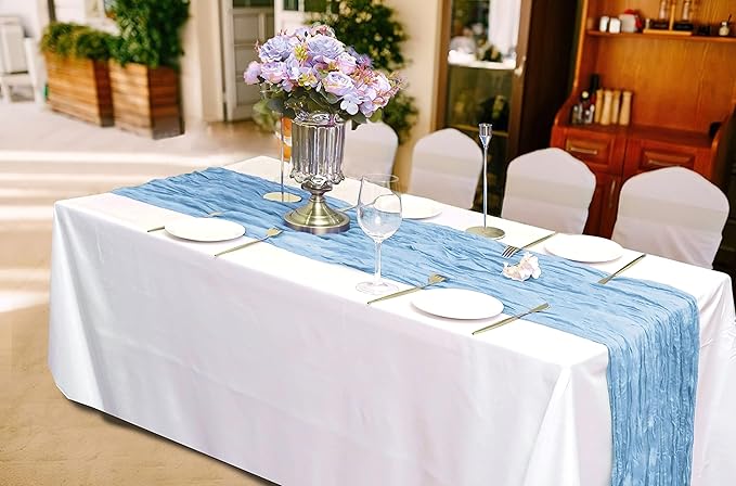 15 Pack Cheesecloth Table Runner Baby Blue 6FT Boho Table Runner 35x72 Inch Gauze Cheese Cloth Table Runners for Rustic Wedding Birthday Party Bridal Baby Shower Engagement Holiday Banquet Table Decor