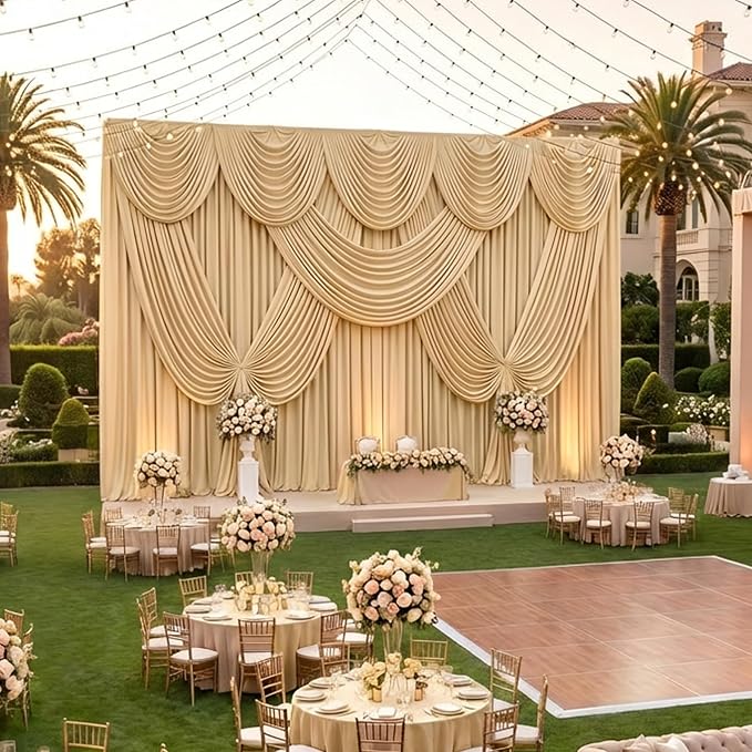 10ftx12ft Wrinkle Free Champagne Backdrop Curtain, 2 Panels 12FT Height Champagne Drapes for Wedding Backdrop, Silky Polyester Photo Back Drop Cloth for Birthday Party Photography Background