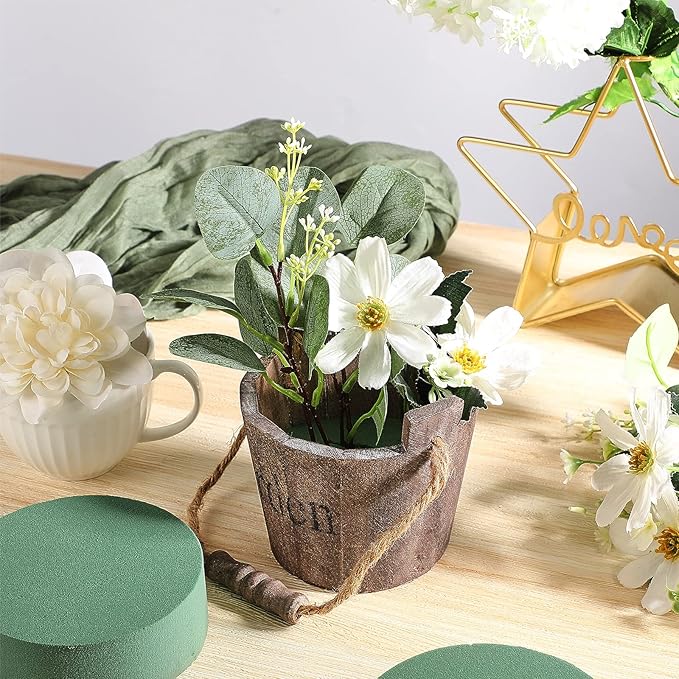 Lounsweer 24 Pcs Floral Foam Blocks 4.72 x 1.57 Florist Floral Round Foam Blocks Dry and Wet Green Foam for Flower Arrangement Fresh and Artificial Flowers Wedding Party Decoration Supplies