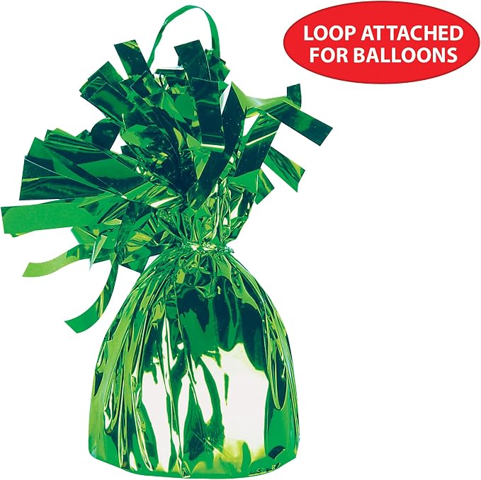 Beistle Metallic Wrapped Balloon Weight – 12 Pack, Green Balloon Centerpiece Bouquet Holders, Party Decoration Accessories for St. Patrick’s Day, Christmas, Spring Celebrations, Garden Parties, 6 Oz
