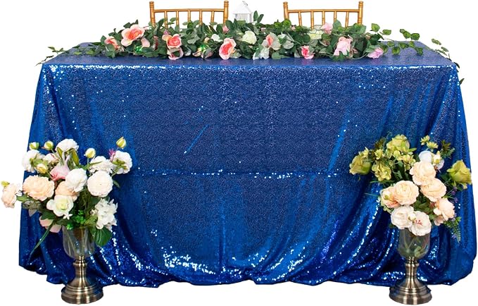 ShiDianYi Royal Blue Sparkle Tablecloth 60x102-Inch Rectangle Blue Sequin Table Cloth Twinkle Twinkle Little Star Decorations 1st Birthday Party Boy's Baby Shower