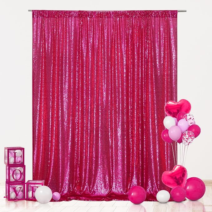 Eternal Beauty Hot Pink Sequin Backdrop, 20x10 Ft Glitter Background Curtains for Mother's Day Shimmer Photography Party Wedding Birthday Back Drop Decor