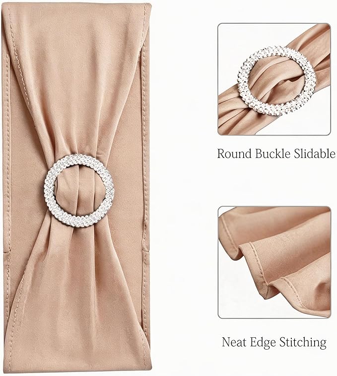 Wedding Nude Chair Sashes 100 Pack Stretch Spandex Chair Bows Bands with Buckles for Party Banquet Birthday Decorations (Nude)